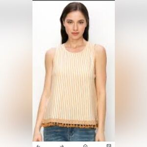 W5 Concepts boho mustard Tassle trimmed striped tank super cute NWT small